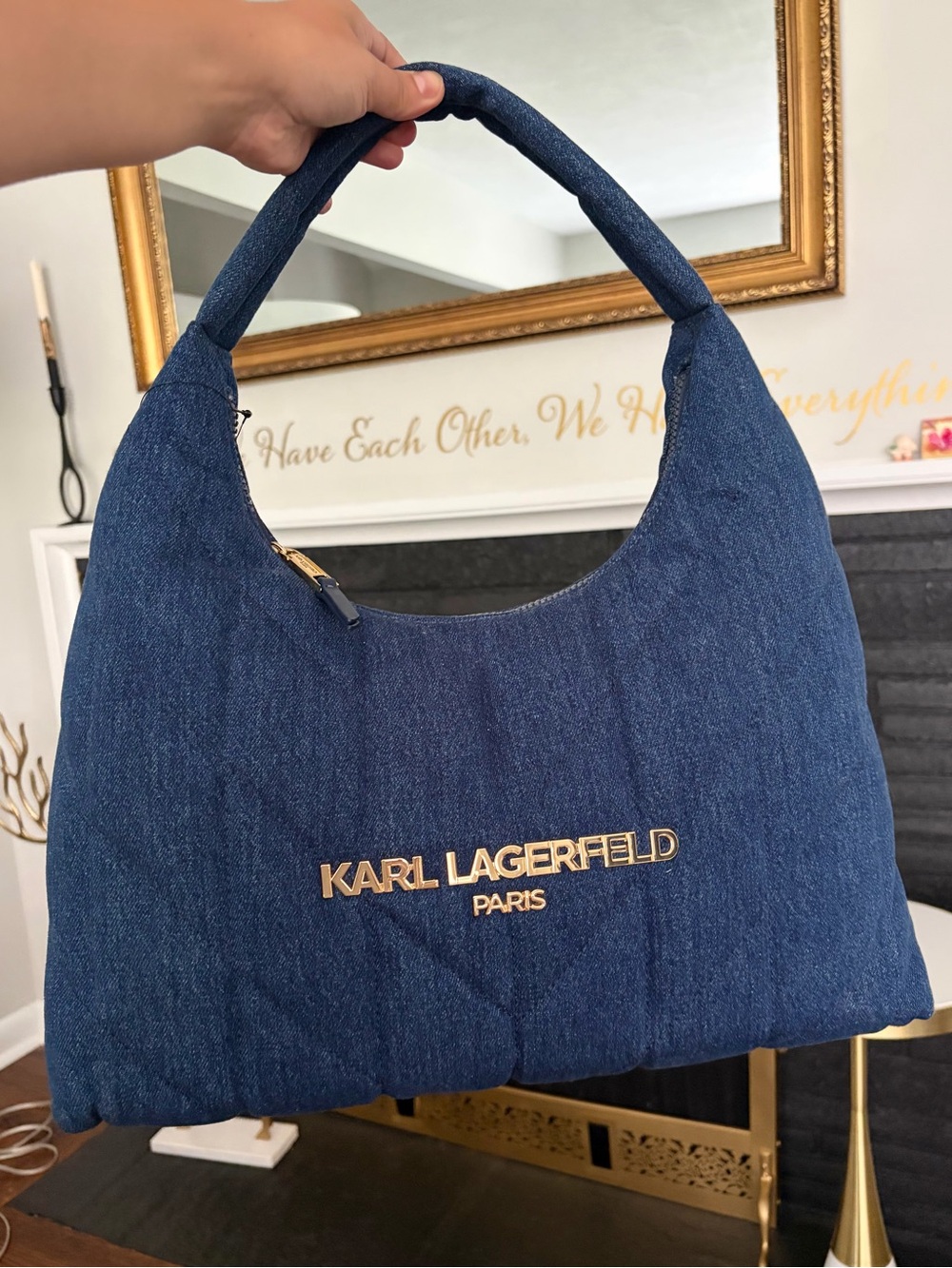 NWT: KARL LAGERFELD PARIS Denim Hobo Bag in Dark Blue